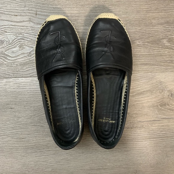 Saint Laurent Logo Embossed Leather Espadrilles - Picture 1 of 5